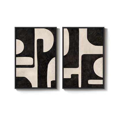 Large Framed Abstract Set of 2 Wall Art for Living Room, Neutral Black Beige Geometric Modern Canvas Artwork for Walls, Minimalist Painting Print Wall Decor Bedroom Hallway Home Office, 24x36 Inch
