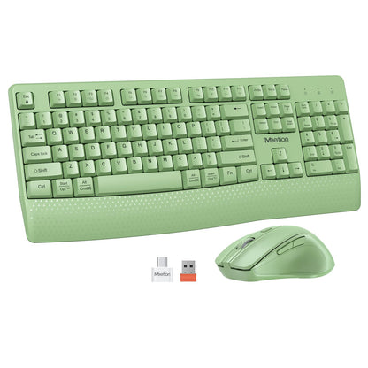 MEETION Wireless Keyboard and Mouse, Full-Sized Cordless Keyboard with Wrist Rest and 3 DPI Adjustable Mouse, Keyboard and Mouse Set with 2.4GHz USB Receiver, for PC/Computer/Laptop/Windows/Mac, Pink
