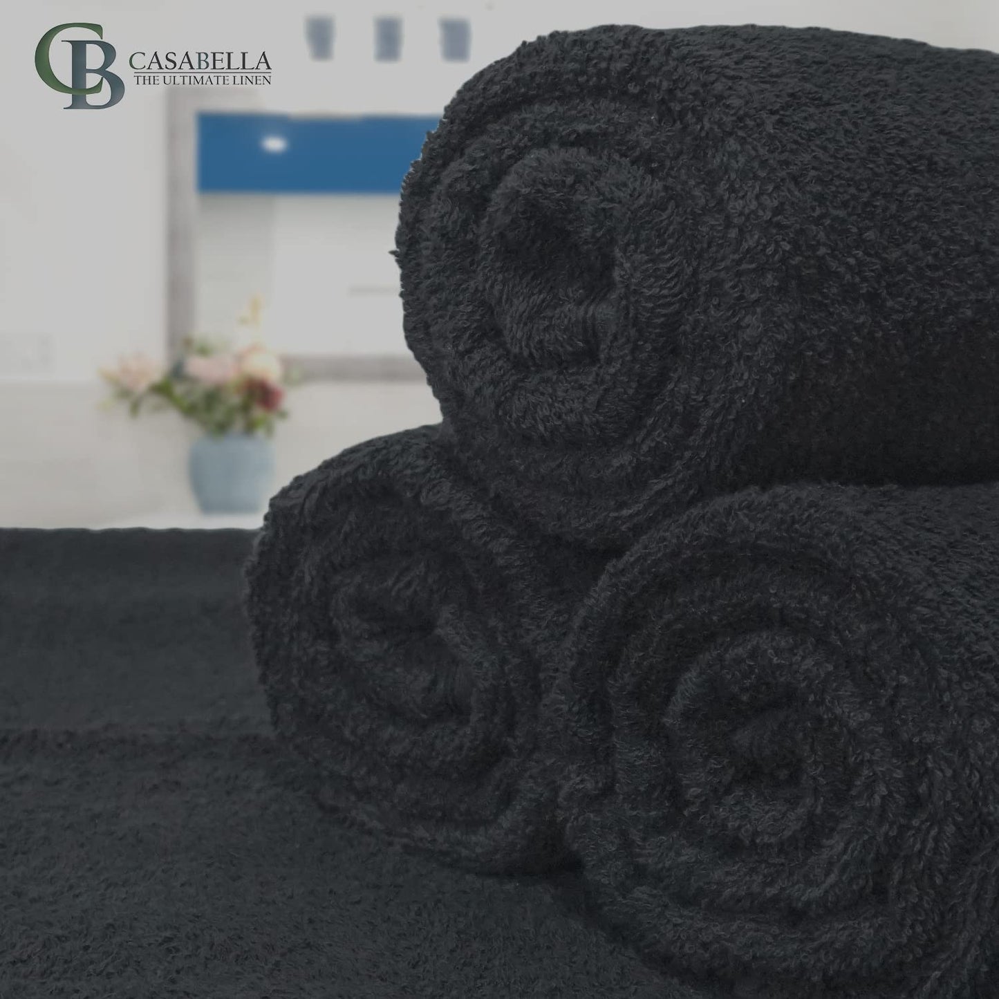 Casabella Pack of 2 Large Jumbo Bath Sheets 100% Egyptian Combed Cotton Big Beautiful Towels_Black_2pcs
