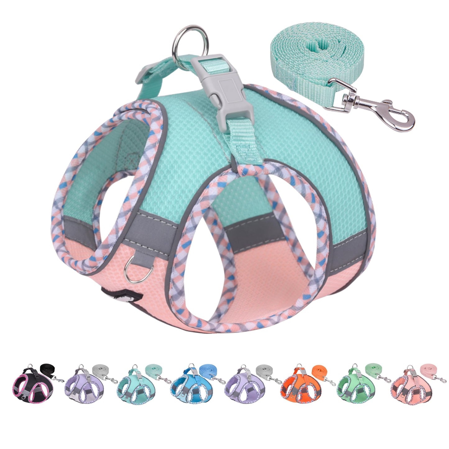 AIITLE Tiny Dog Harness - Lightweight Mesh Step-in Vest for Puppy, Reflective & Escape-Proof Design with High-Stick Velcro - Indoor/Outdoor Use for Chihuahua, Maltese, Shih Tzu(Turquoise-Pink, XXXS)