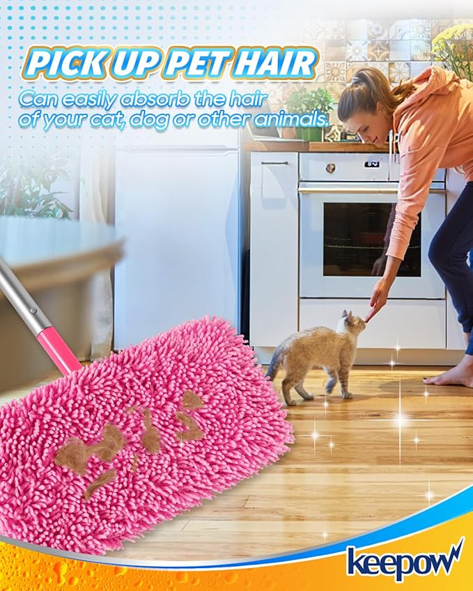 KEEPOW Pink Reusable Dry Sweeping Cloths Microfiber Wet Mop Pads Compatible