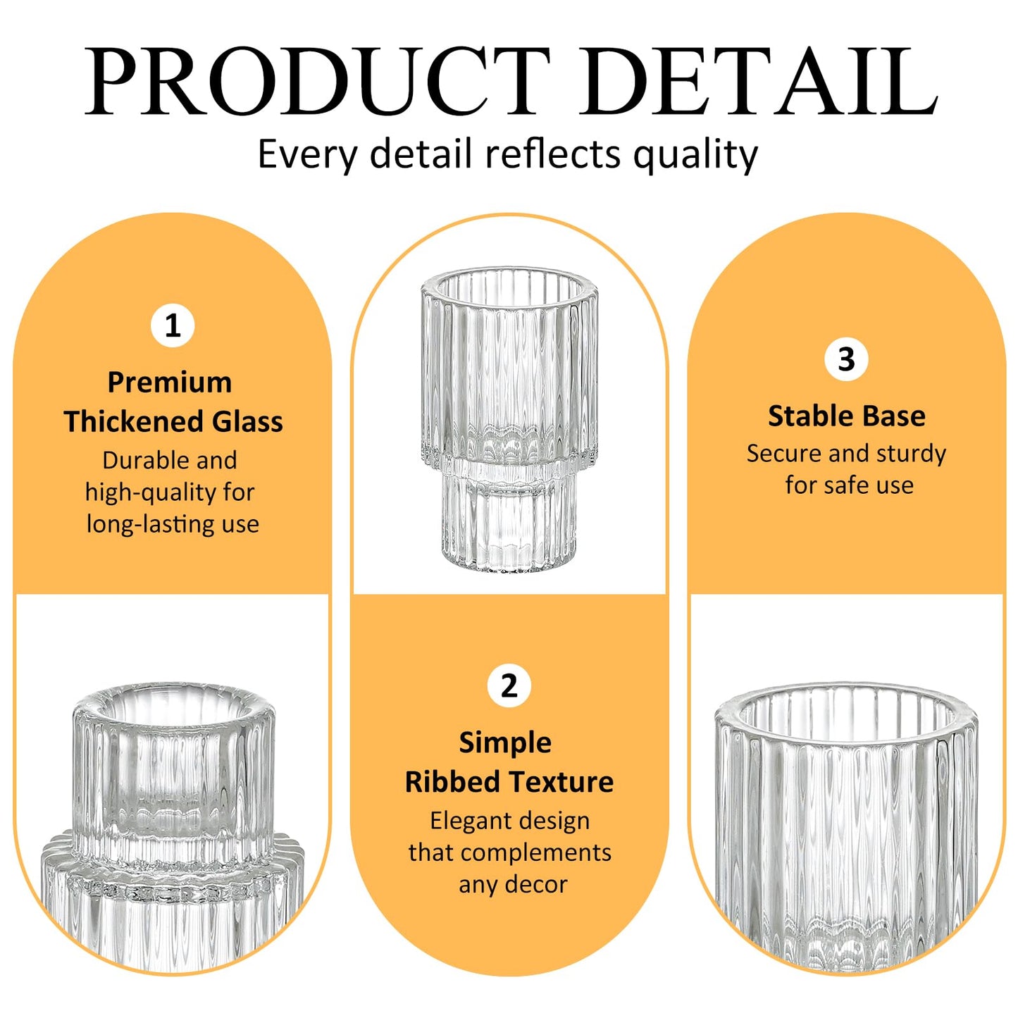 Turvono Clear Glass Taper Candle Holders Set of 12, Small Tapered Candlestick Holders in Bulk, Modern Short Candle Sticks for Dining Table Centerpiece Wedding Christmas Party & Holiday Decorations