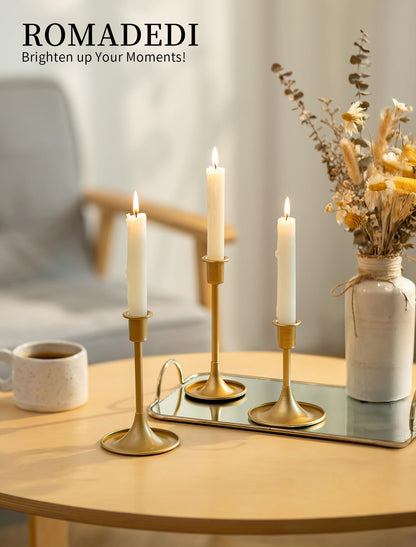 Romadedi Gold Candlestick Candle Holders - Set of 3 Taper Holders Candle Stick for Wedding Table Centerpiece Festive Christmas Mantel Decoration Home Decor