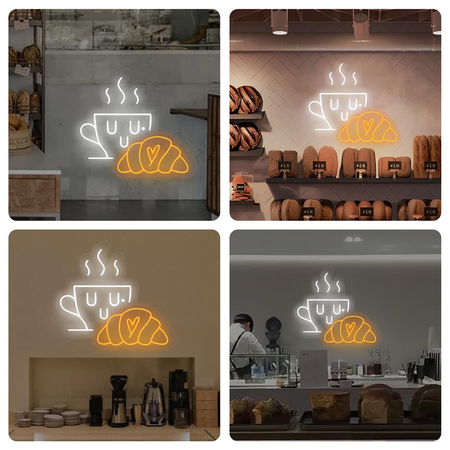 Coffee & Croissant LED Neon Sign,Bakery Shop Bakery Decoration Neon Light coffee Cup Home Bar Wall Decor Croissant Lover Gift For Family Party Bedroom Restaurant Bar Birthday