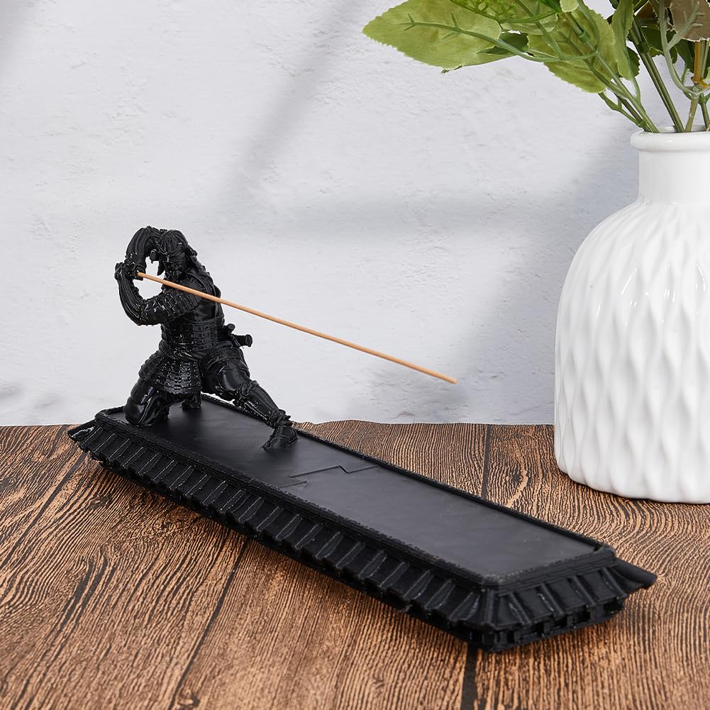 DICOSMETIC Incense Holder Samurai Incense Burner Black Incenses Holder with Storage Box Ash Catcher Warrior Incenses Burner for Aromatherapy Meditation Yoga Room Decor