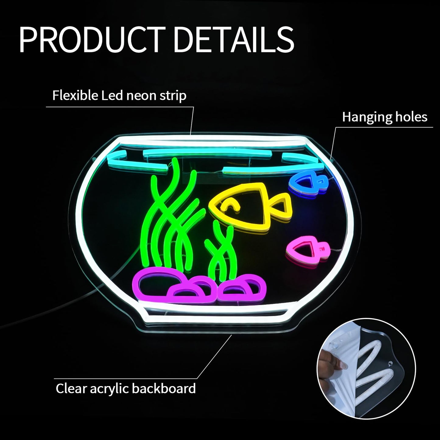 Virlusy Fish Tank Neon Sign for Wall Decor Dimmable Tropical Fish Led Light Signs Nature Aquarium Neon Light for Living Room Hotel Bar Cafe Party Man Cave Fish Shop Decoration USB Powered