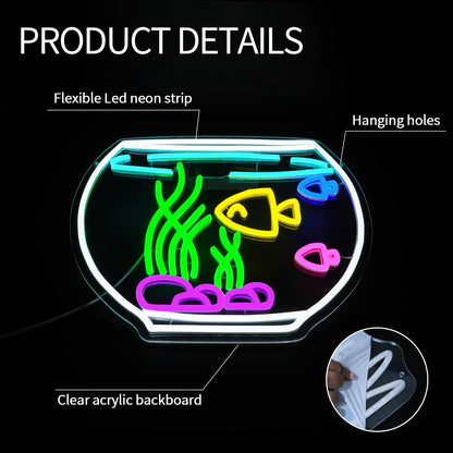 Virlusy Fish Tank Neon Sign for Wall Decor Dimmable Tropical Fish Led Light Signs Nature Aquarium Neon Light for Living Room Hotel Bar Cafe Party Man Cave Fish Shop Decoration USB Powered