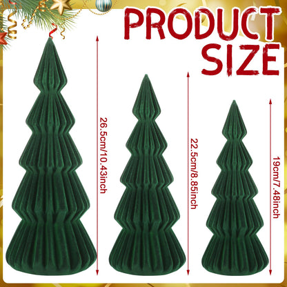 Relaxgiant Set of 3 Velvet Ceramic Christmas Trees Decoration Large Modern Velvet Cone Christmas Tree Figurine Decor Holiday Xmas Winter Indoor Home Tabletop Mantel Centerpiece(Dark Green)