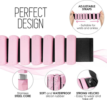Yes4All Wrist & Ankle Weights, Adjustable Silicone Ankle weights for Women Men Home Gym Workout, Yoga, Dance, Cardio, Pilates, Aerobics, Walking and Running (1lbs/Pair) - Pink