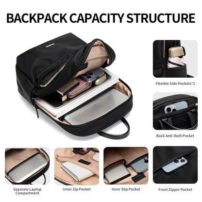 GOLF SUPAGS Laptop Backpack for Women Slim Computer Bag Work Travel College Backpack Purse Fits 15.6 Inch Notebook (Black)