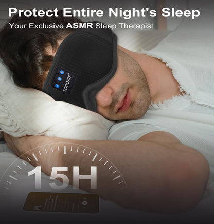 TOPOINT Sleep Mask with Bluetooth Headphones, Breathable Silk Eye Mask for Sleeping Men Women, Bluetooth Sleep Mask Blackout with Speakers, Microphone Handsfree, USB C for Travel Meditation Gifts