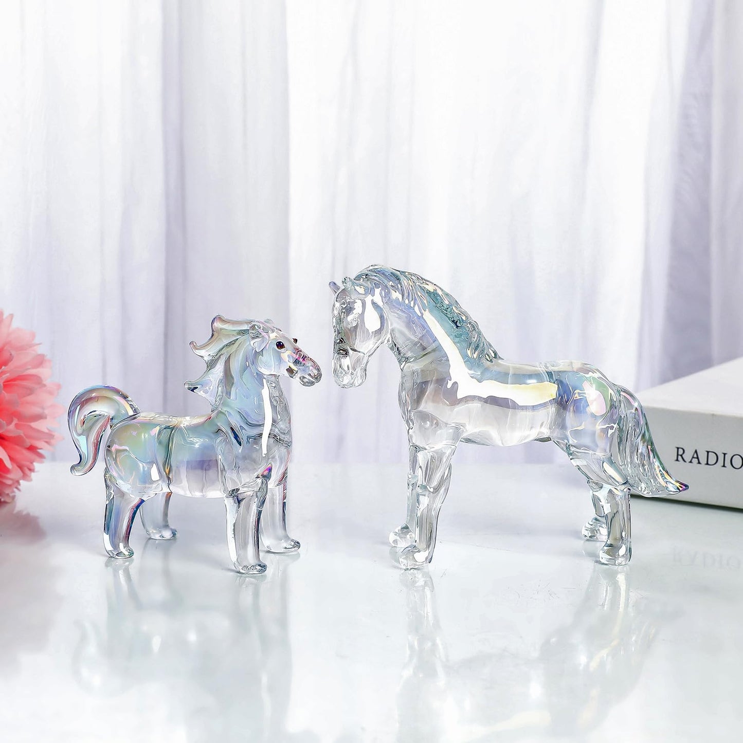 LONGWIN Handcrafted Glass Horse Figurines Collectible Decor for Home, Elegant Realistic Crystal Horse Status Animal Sculpture