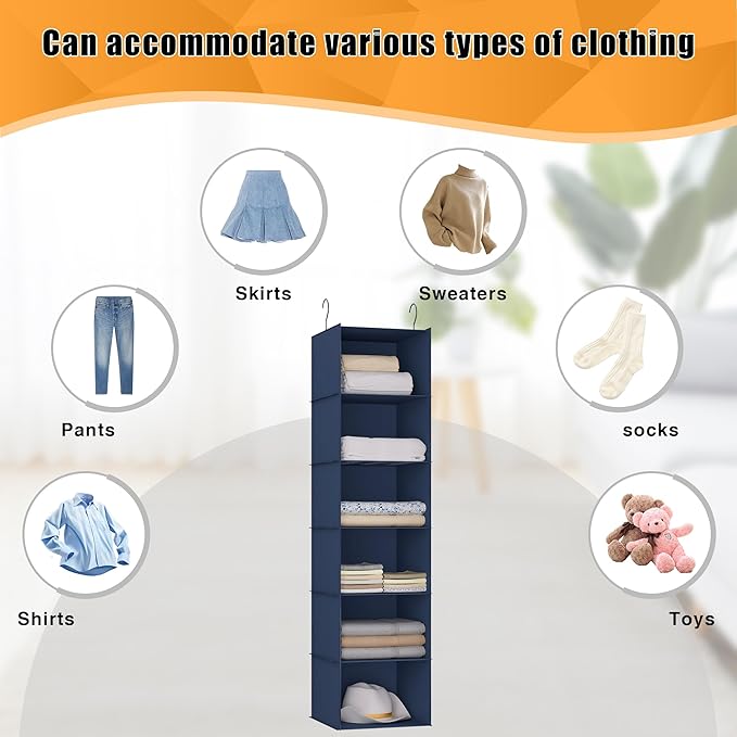 Hanging Closet Organizer and Storage 6-Shelf, Easy Mount Foldable Hanging