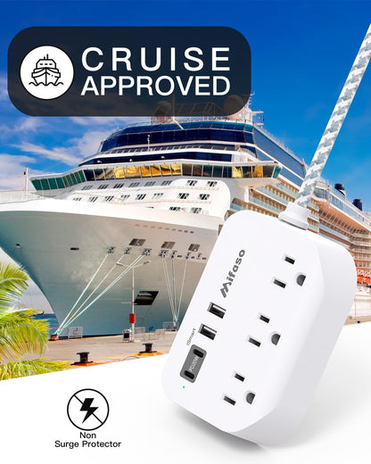 Travel Essentials - Mifaso Power Strip with USB, Compact Flat Plug Extension Cord 5ft with 3 Outlets 4 USB Ports, Non Surge Cruise Must Haves, Cruise Ship Essentials, Dorm Room, Apartment Essentials