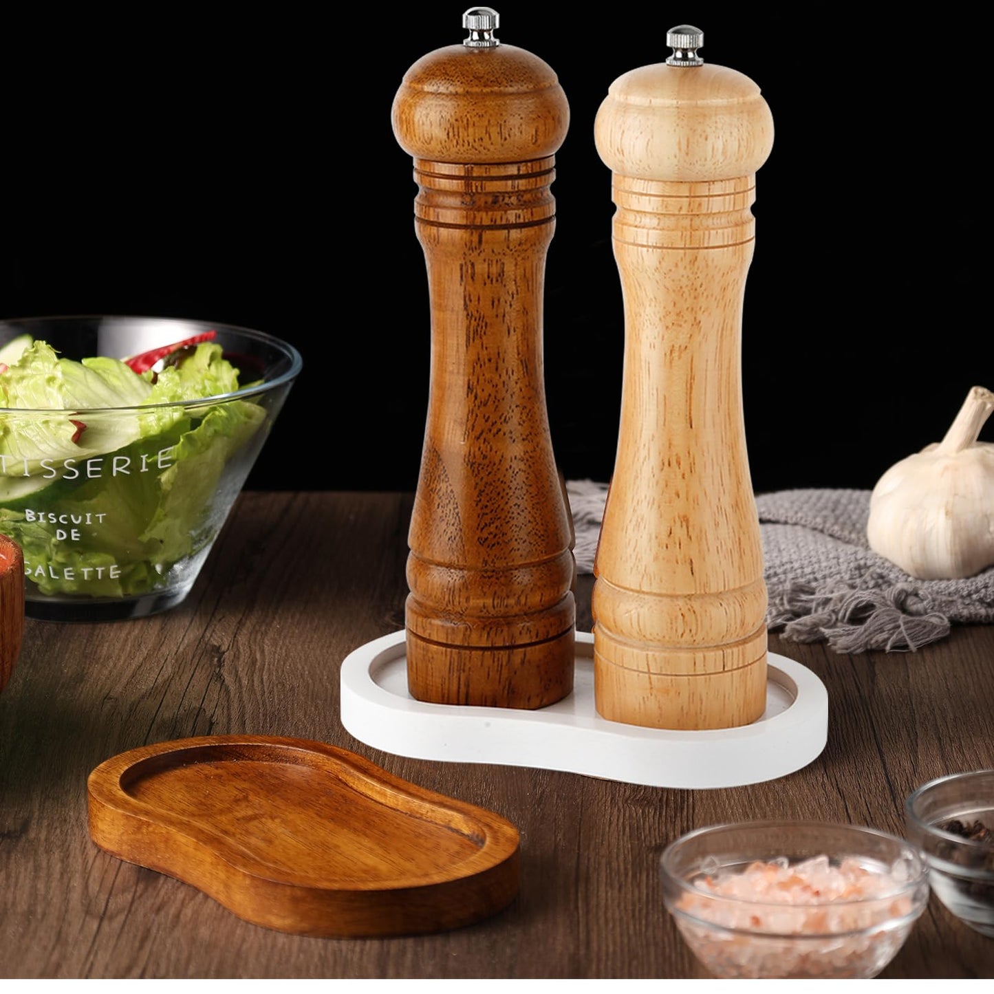 BINHAI Salt and Pepper Wood Mill Tray, White colour Pepper Grinder Rest, Work Surface and Dining Table Protector (Pepper mill not included)