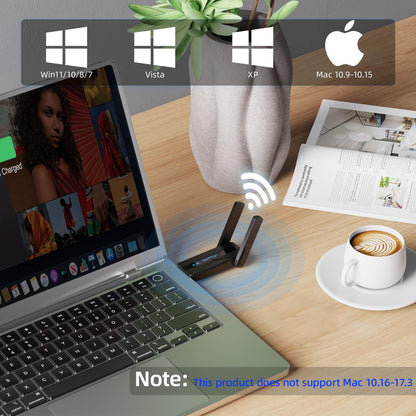 ElecMoga Wifi Dongle, 1300Mbps Wifi Adapter High Gain USB 3.0 5dBi Dual Band 2.4GHz/5GHz USB Wireless for PC/Desktop/Tablet/Laptop, Supports Windows 11/10/8/7/Vista/XP, Mac OS 10.9-10.15