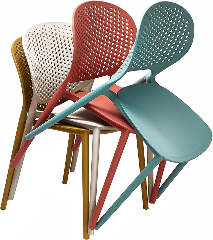2xhome Set of 3 Patio Dining Chairs | Modern Stackable Outdoor Pool Side Chair | Weather Resistant Plastic for Yard, Porch, Balcony, Kitchen, White