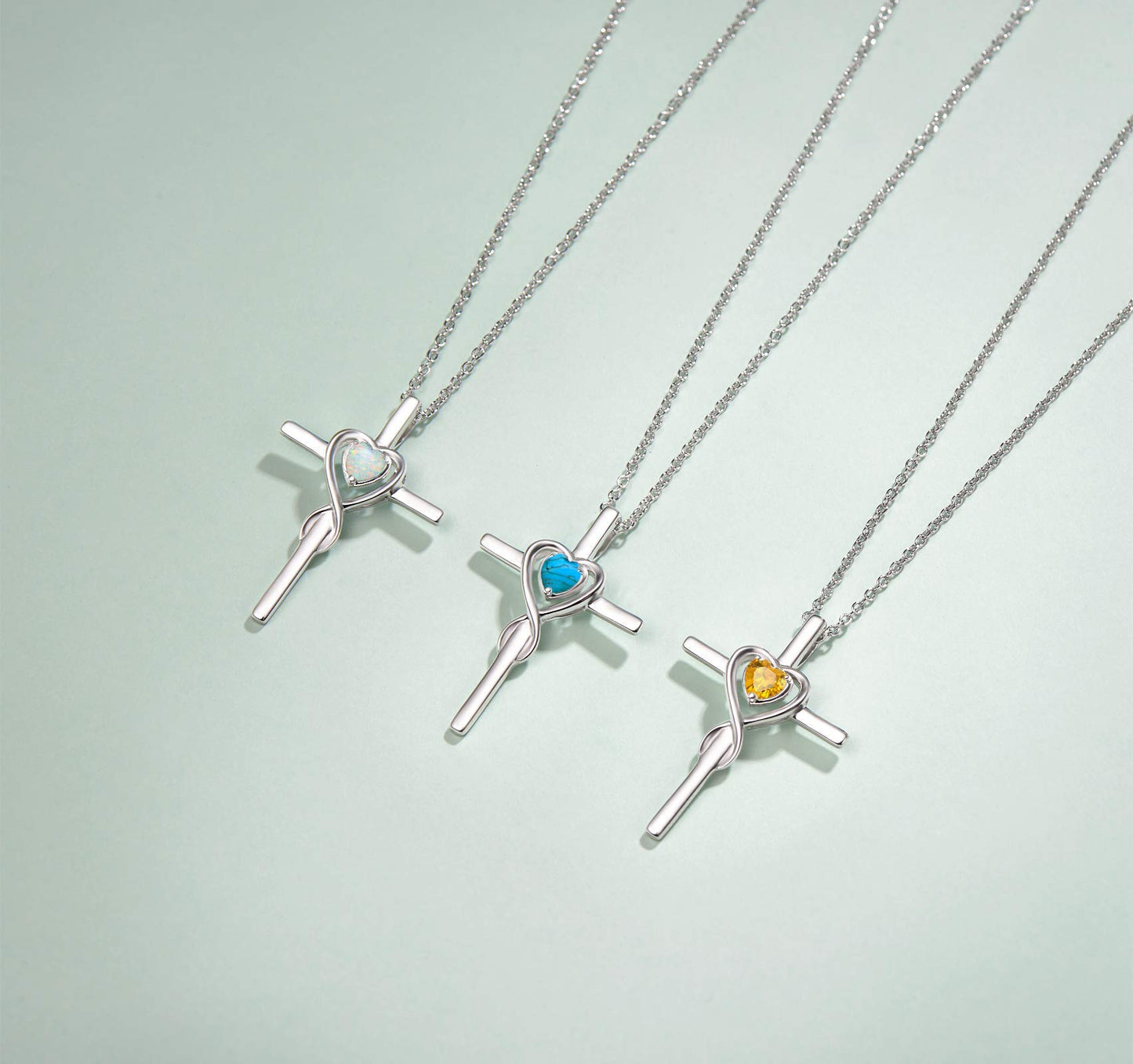 FANCIME Turquoise Cross Necklace For Women Sterling Silver Birthstone Turquoise Infinity Heart Cross Pendant December Birthstone Jewelry Valentines Day Gifts for Women