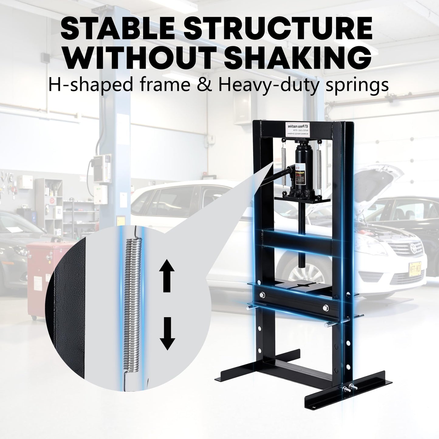 6 Ton Hydraulic h-Frame Shop Press, Heavy Duty Press with Adjustable Table & Stamping Plates for Auto Repair, Garage, Metalworking, Industrial Use - Black