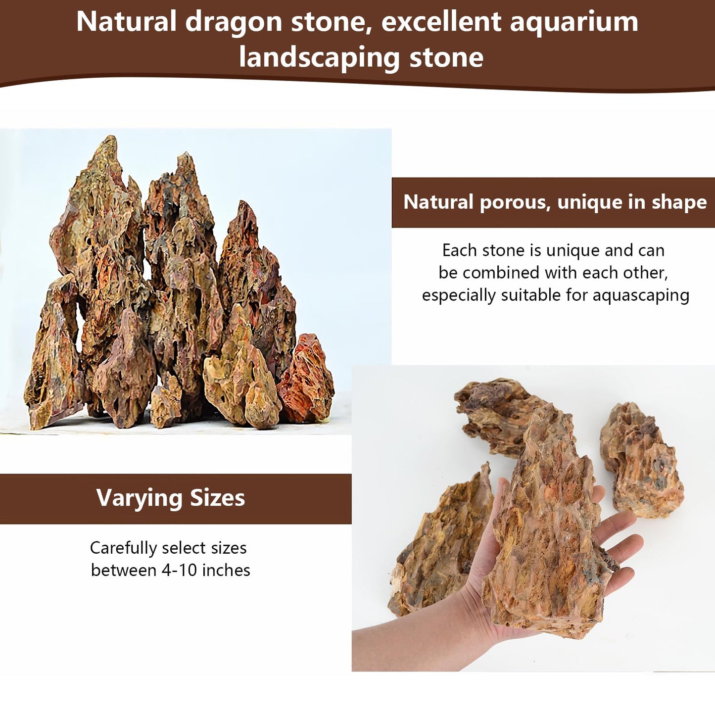 Hygger CO2 6.6LB Dragon Stone Rock for Aquascaping,Aquarium Decor, Fish Tank Decorations,4-10 Inches Natural Ohko Stone for Fish Tank Landscaping