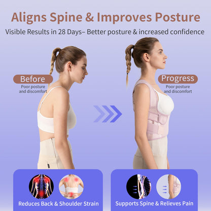 Posture Corrector for Women – 2-in-1 Back Brace with Shoulder Support, Adjustable Full Back Straightener for Upper & Lower Back Pain Relief, Hunchback, Scoliosis & Spine Alignment (S)