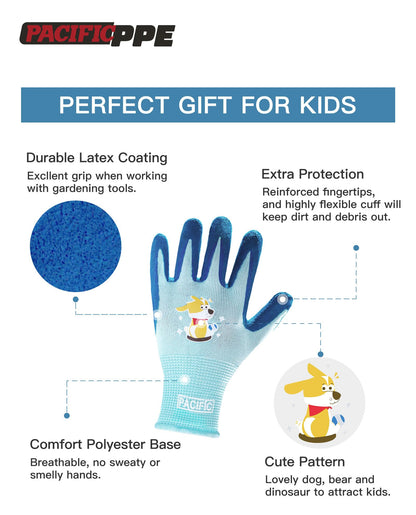 PACIFIC 3 Pairs Kids Gardening Gloves for Age 3-6, Natural Latex Coated Yard Gloves, Non-Slip Children Safety Work Gloves, for Outdoor, Painting, DIY, Boys & Girls, Multiple Colour, XXXS