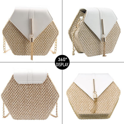 Bausweety Straw Crossbody Bag Summer Beach Shoulder Bag for Women