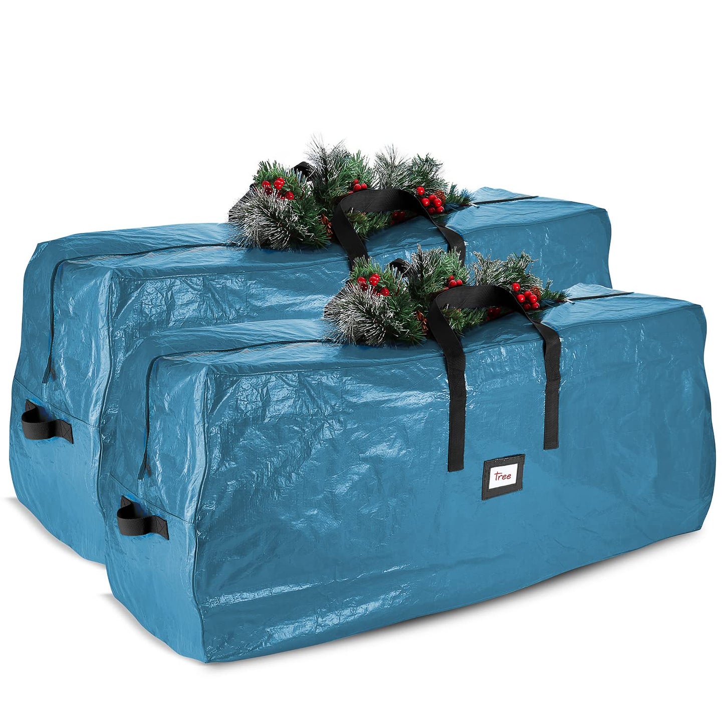 Hearth & Harbor 7.5 ft Christmas Tree Storage Bag - Artificial Christmas Tree Bag with Reinforced Handles, Dual Zipper, Wide Opening - Large Storage Container for Trees and Decorations, 2 Piece set