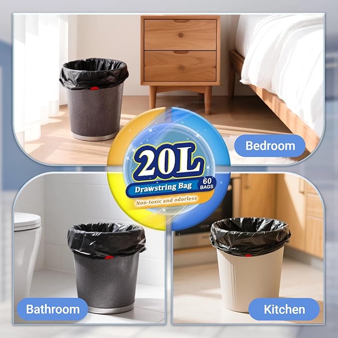 XUXRUS Small Black Bathroom Trash Bags 4 Gallon Drawstring Garbage Bags