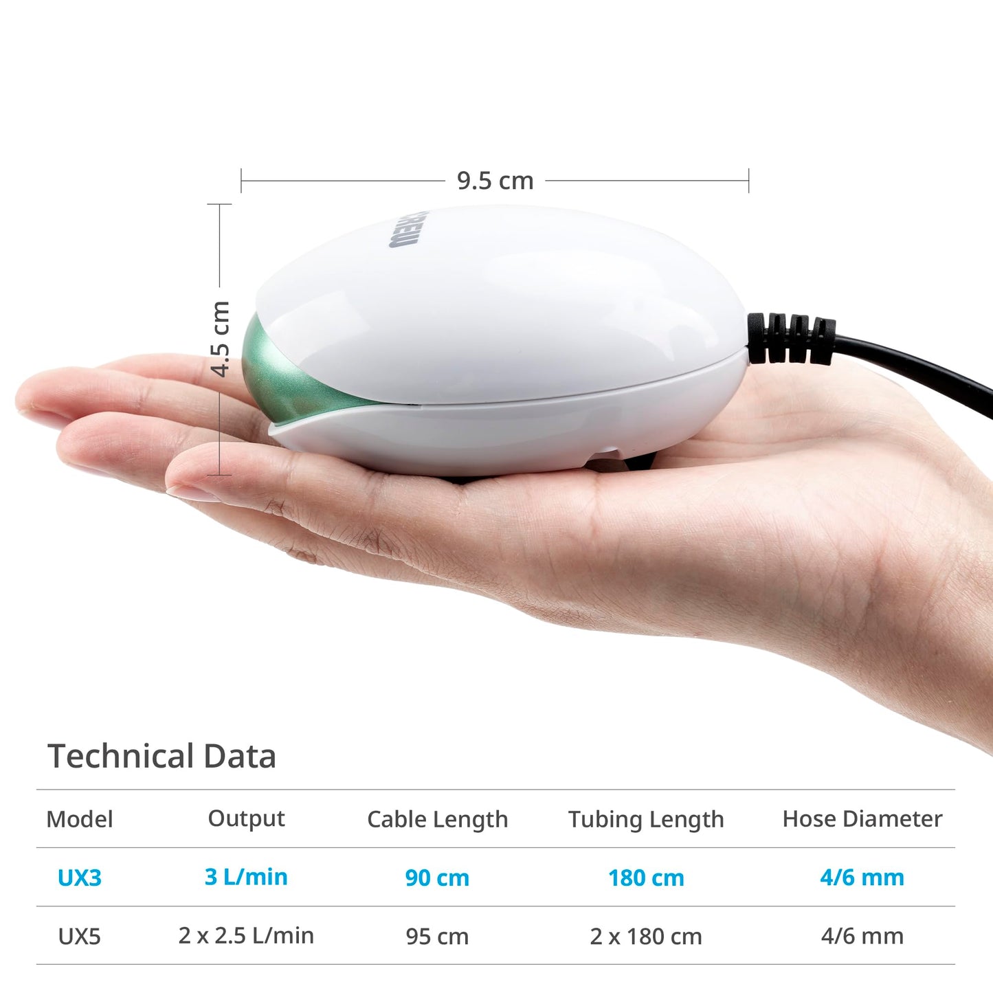 NICREW UFO Air Pump Aquarium for Fish Tank up to 150 L, Air Aerator Pump Ultra Silent, Oxygen Bubbler with Single Outlet, Accessories Included, 1.7W
