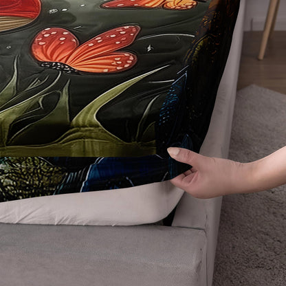 HOSIMA Frog Fitted Sheet Full,Frog Wearing Witch Hat Sitting on Mushroom,Butterfly Pattern Aesthetic Cute Bedding for Kids Boys Girls Halloween Room Decor,1 Fitted Sheet+2 Pillowcases.