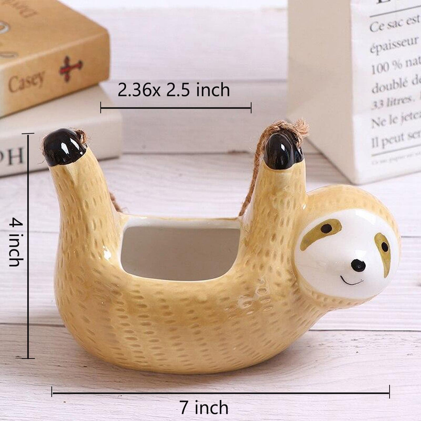 Angelland Sloth Gifts for Women, Hanging Planter for Indoor Outdoor Plants, Ceramic Pot for Succulent Cactus, Gardening Flowerpot for Plant Lover Yellow