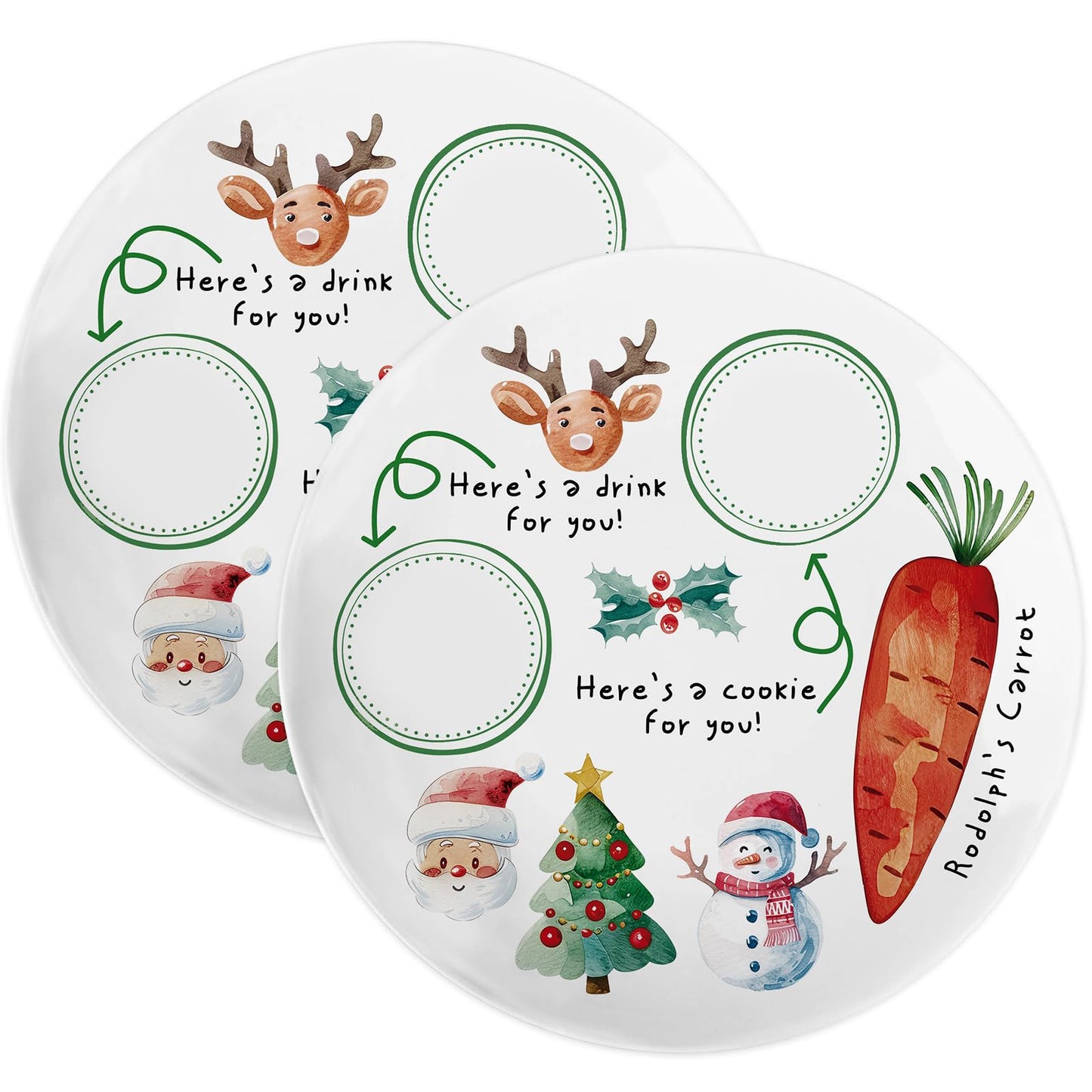 Viynran 10" Santa Cookie Melamine Plate – Round Christmas Tray for Snacks, Milk, and Carrots, Cute Santa Treat Platter for Xmas Eve, Decorative Serving Board for Holiday Parties (2 Pieces)