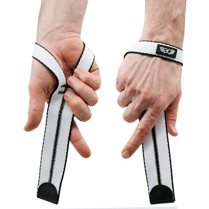 WARM BODY COLD MIND V1 Lifting Wrist Straps for Olympic Weightlifting - Rated at 660 lb - Hand Wraps for Powerlifting, Weight Lifting, Bodybuilding Functional/Cross Training, Deadlift Gym Bar, Cotton (White)