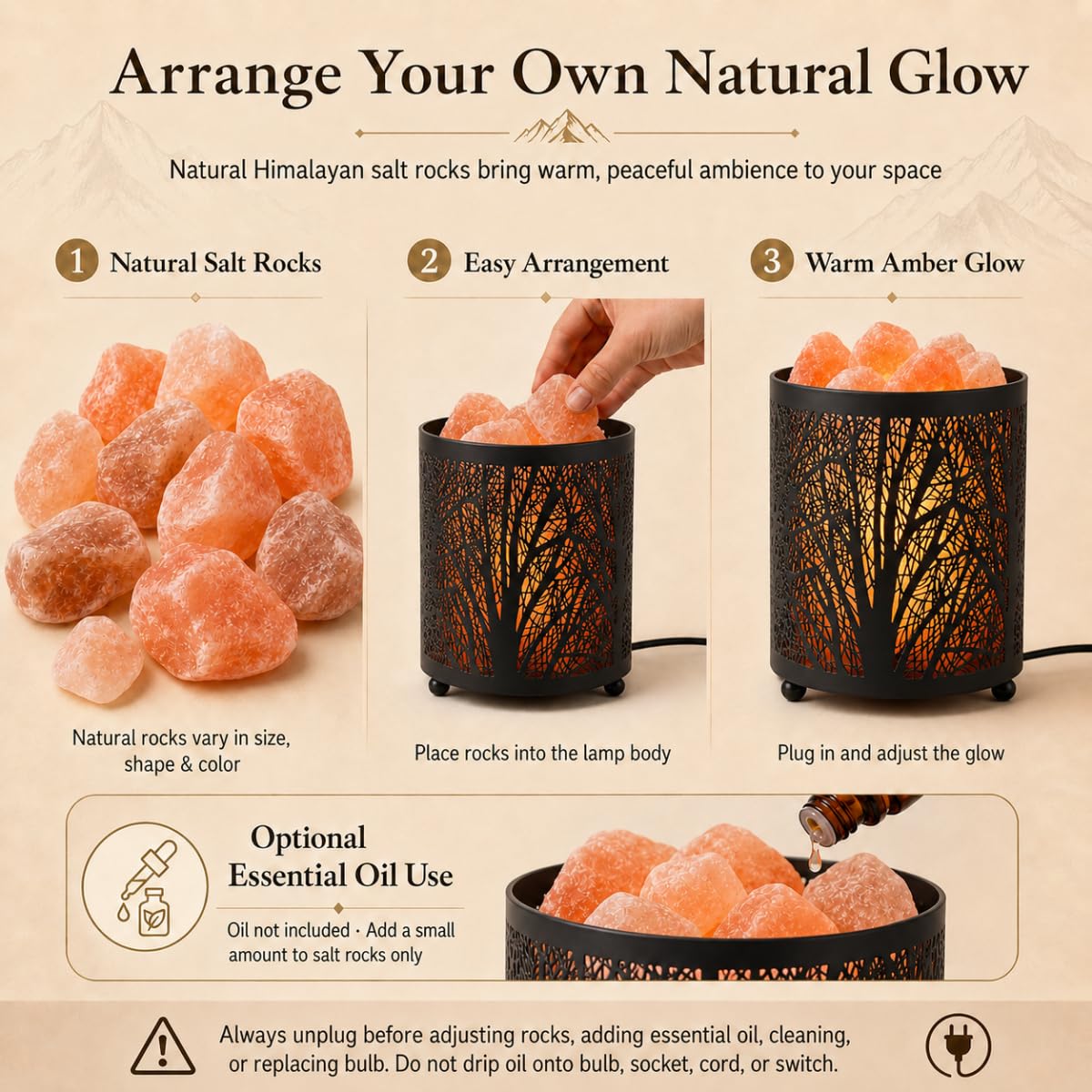 LOOPUPU Himalayan Salt Lamp 5in Plug-in Natural Pink Salt Rock Night Light Dimmer Switch 2 Bulbs Included Bedroom Desk Decor (Forest Shadow)