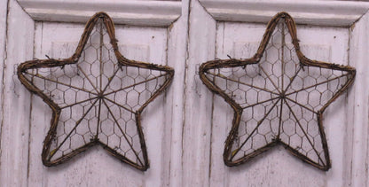 HAPPY DEALS ~ Rustic Chicken Wire Star Wall Decor, Grapevine Frame, 8 Inch, Set of 2 (2 Pc Star - 8 inch- 3d)