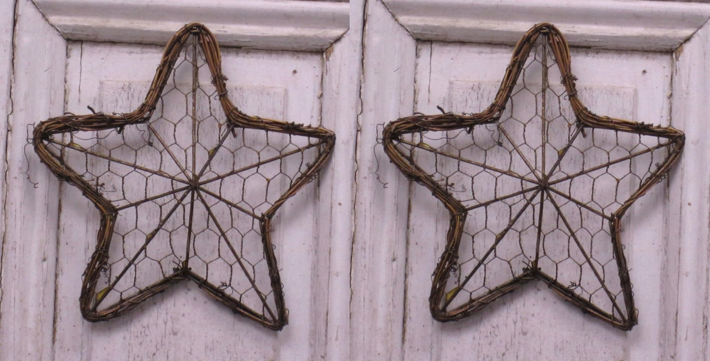 HAPPY DEALS ~ Rustic Chicken Wire Star Wall Decor, Grapevine Frame, 8 Inch, Set of 2 (2 Pc Star - 8 inch- 3d)