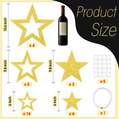 Fuyoooo 30 Pcs Large Gold Star Cutouts Paper Decorations 3 Sizes 6" 9.8" 10.6" Double Printed Star Cardboard Wall Decor Confetti Cutouts for Graduation Classroom Wall Bulletin Board Decor