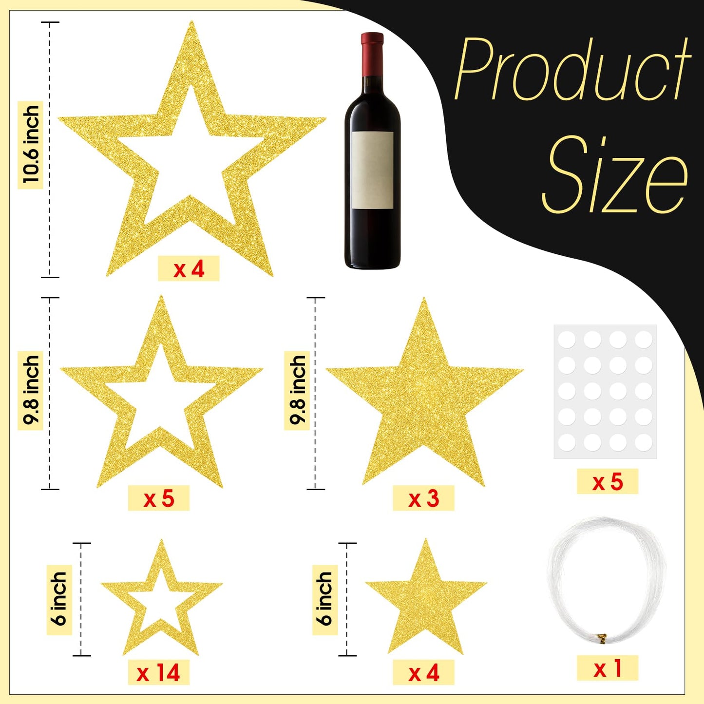 Fuyoooo 30 Pcs Large Gold Star Cutouts Paper Decorations 3 Sizes 6" 9.8" 10.6" Double Printed Star Cardboard Wall Decor Confetti Cutouts for Graduation Classroom Wall Bulletin Board Decor