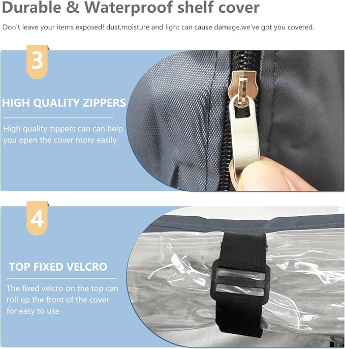 Waterproof Shelf Cover,600D Heavy Duty Dustproof Storage Wire Rack Covers,Outdoor Shelving Covers for Wire Shelves with Zipper 48''x18''x72'',Clear Front.