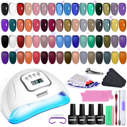 JODSONE Gel Nail Polish Kit with U V Light 32 Colors Gel Polish Nail + 4 Functional Adhesive Bottles Kit Soak Off Manicure Tools Gifts for Women