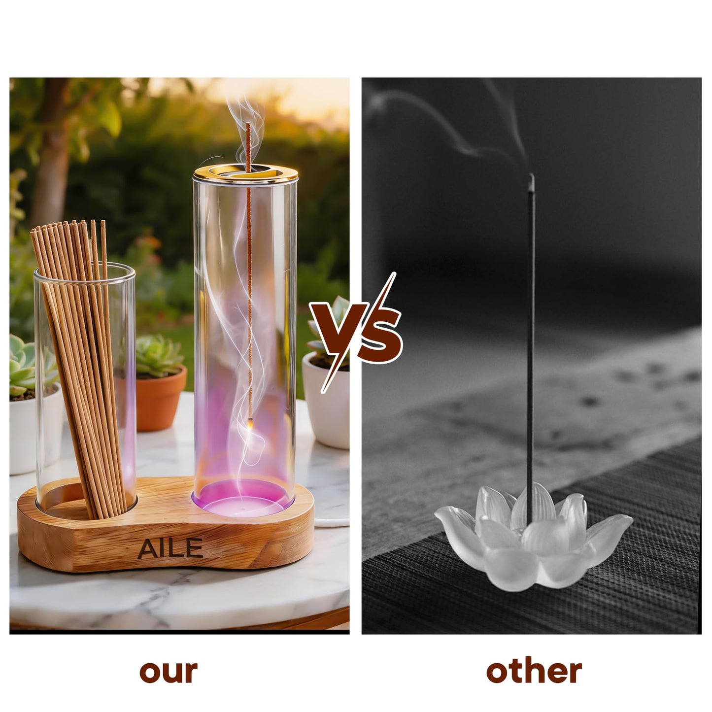 2 in 1 Incense Holder for Sticks, Glass LED Glowing Incense Burner Holder with Ash Catcher & Incense Sticks Organizer for Meditation Yoga Spa Home Decor