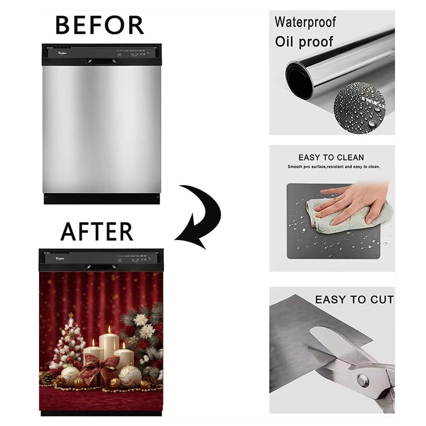 BVBOX Winter Dishwasher Magnet Cover 23"x26", Reusable Magnetic Refrigerator Covers, Dishwasher Magnets Decorative Cover Fridge Door Skin Panel Stickers (Candlelight Christmas)