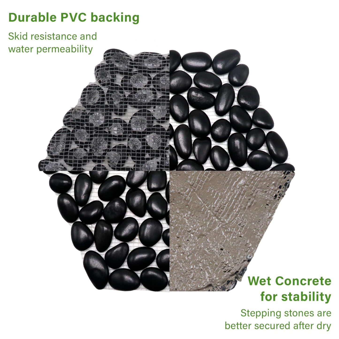 Ausluru 10in River Rock Stepping Stones Set - 6 Pack | Polished Pebble | Long-Lasting PVC Mesh Backing | Perfect for Garden Paths and Lawns Outdoor Landscaping Decoration | Black Rhombus