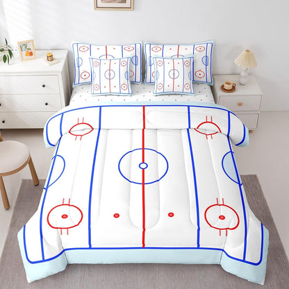 Erosebridal Ice Hockey Bedding Set Twin 7 Piece Winter Sports Game Comforter Sets Puck Design Bed in A Bag with Sheets Soft Breathable Microfiber Bed Set for Kids Boys Teens Child Room