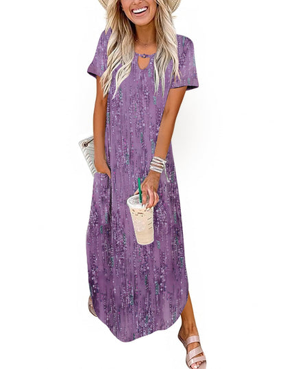 Zeagoo Womens Maxi Summer Dress with Pockets Casual Short Sleeve Sundress Trendy 2025 Curve Hem Long Dresss