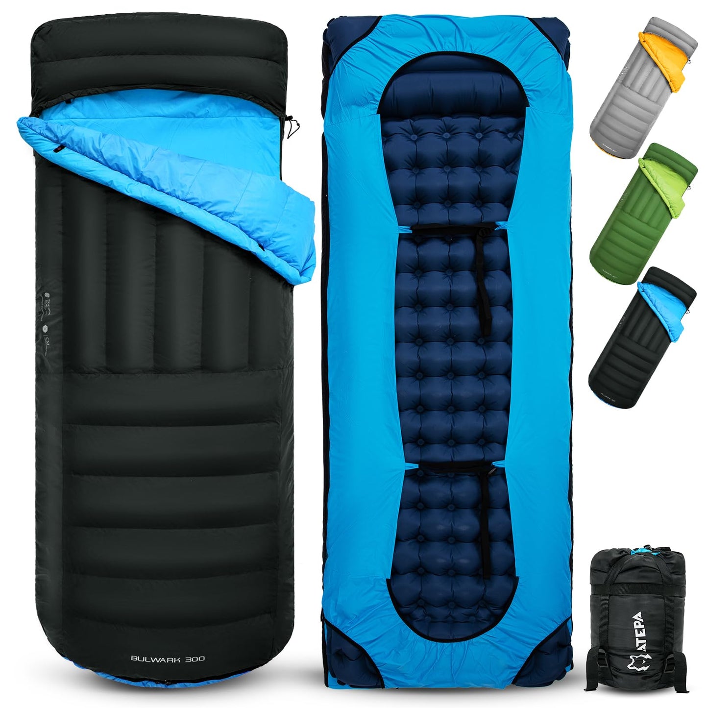 ATEPA Ultralight Down Sleeping Bag for Adults, 650FP Recycled 3 Season Backpacking Sleeping Bag with Pad Attachment System & Compression Sack for Camping Hiking, Comfort 50°F, Bulwark 300 Black