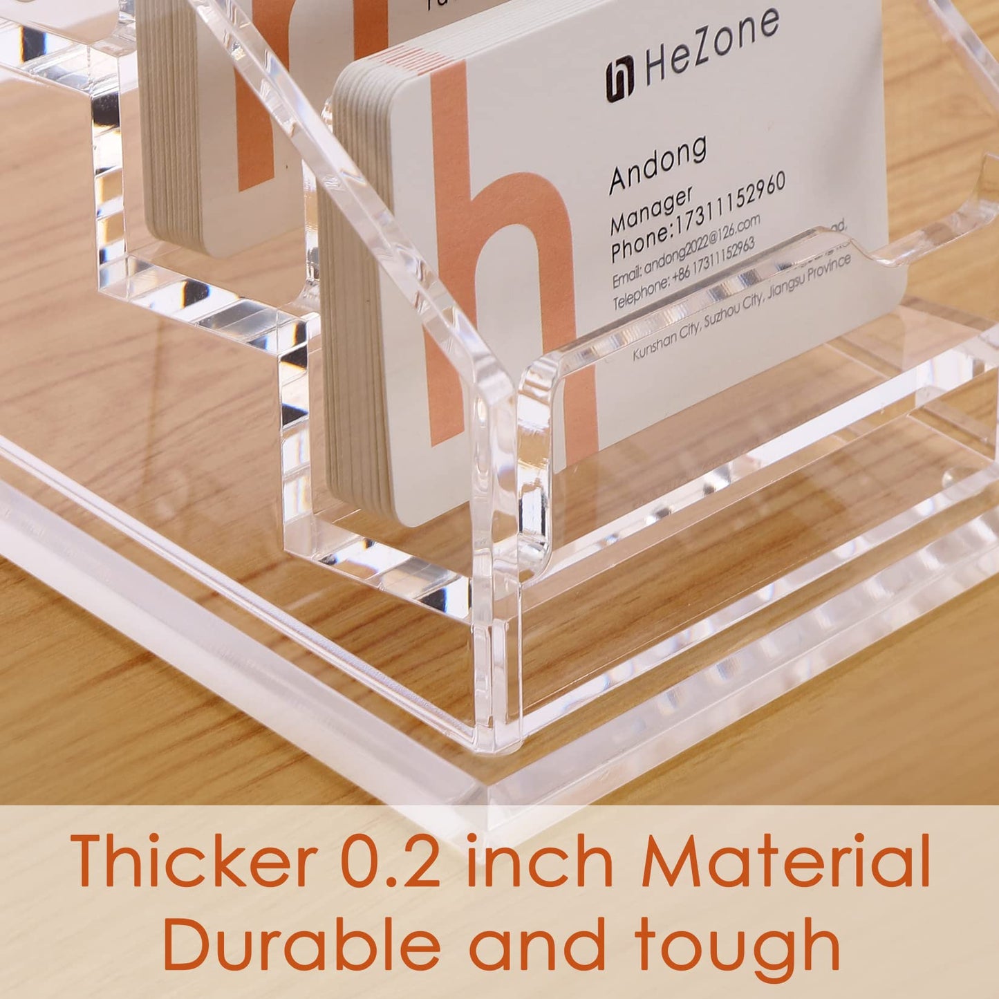 Business Card Holder for Desk Clear Acrylic Business Cards Stand Organizer Business Card holder 4 Slots 4 Tier Tilt Angle Business Card Display Rack-1 Pack