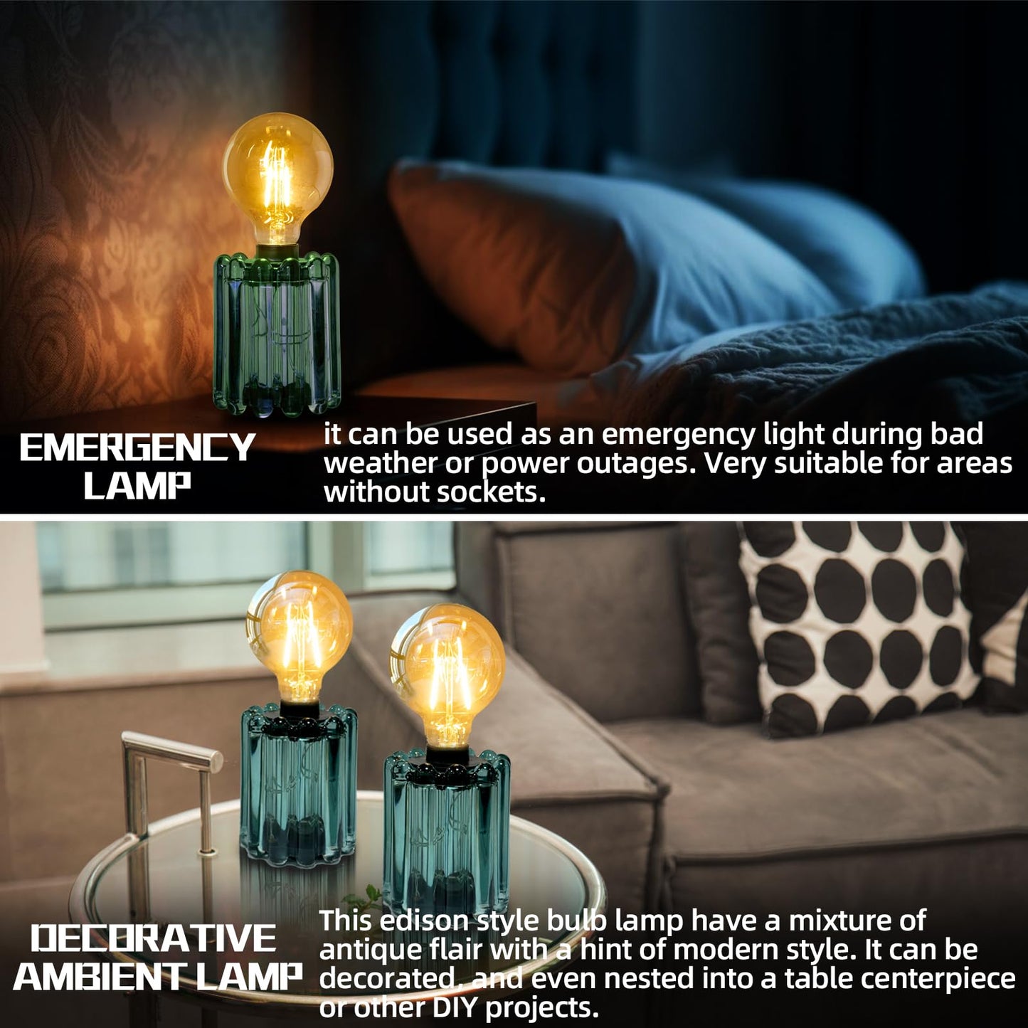 Set of 2 Battery Operated Table Lamp, Battery Powered Cordless Lamp with Timer, Glass Bulb Shape Decorative Lights for Living Room Bedroom Weddings Parties Patio Events Indoors Outdoors（Loden Frost）