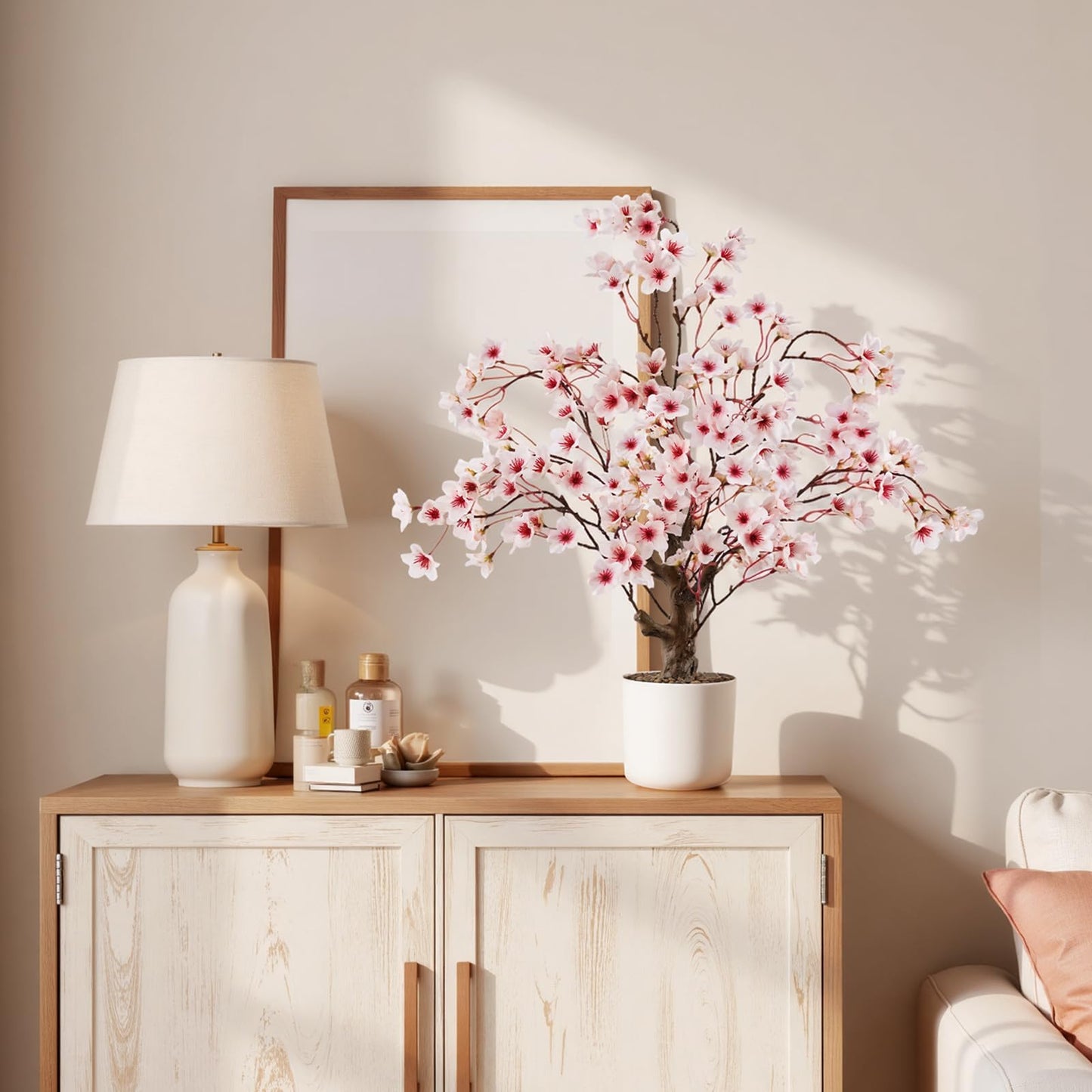 Caxchiling Cherry Bloosom Tree 2FT, Small Tabletop Tree with Vase Pot, Artificial Pink Flower Blossom Plants for Centerpiece, Home Office Desk Decor for Spring, Living Room Bedroom Wedding Party Decor